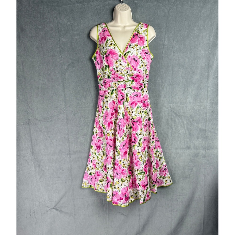 Amanda Lane Pink Floral Fit & Flare Midi  SunDress 8 Sleeveless Skater Romantic